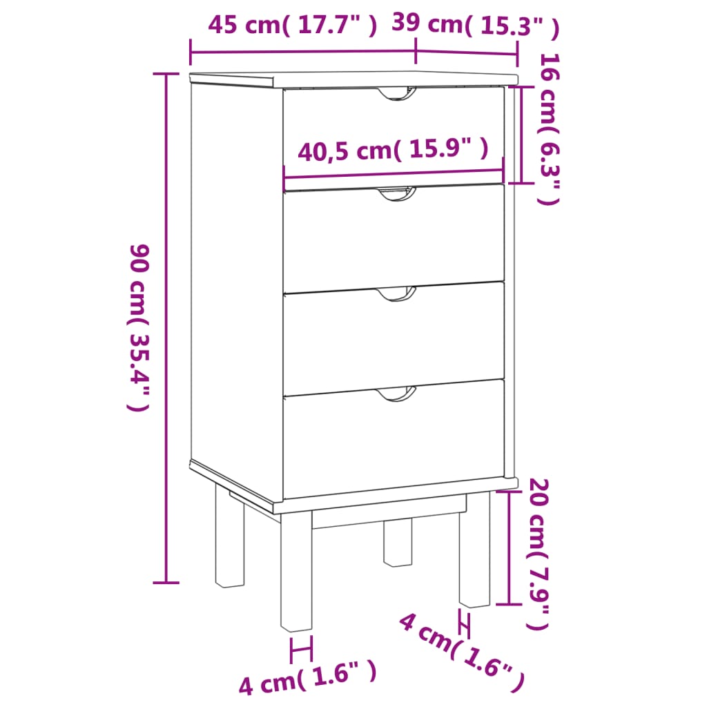 Armário gavetas OTTA 45x39x90 cm pinho maciço castanho/cinza