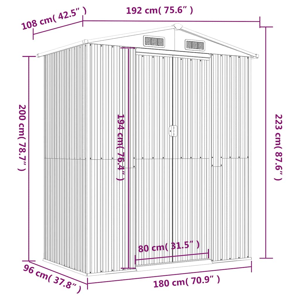 Abrigo de jardim 192x108x223 cm aço galvanizado antracite
