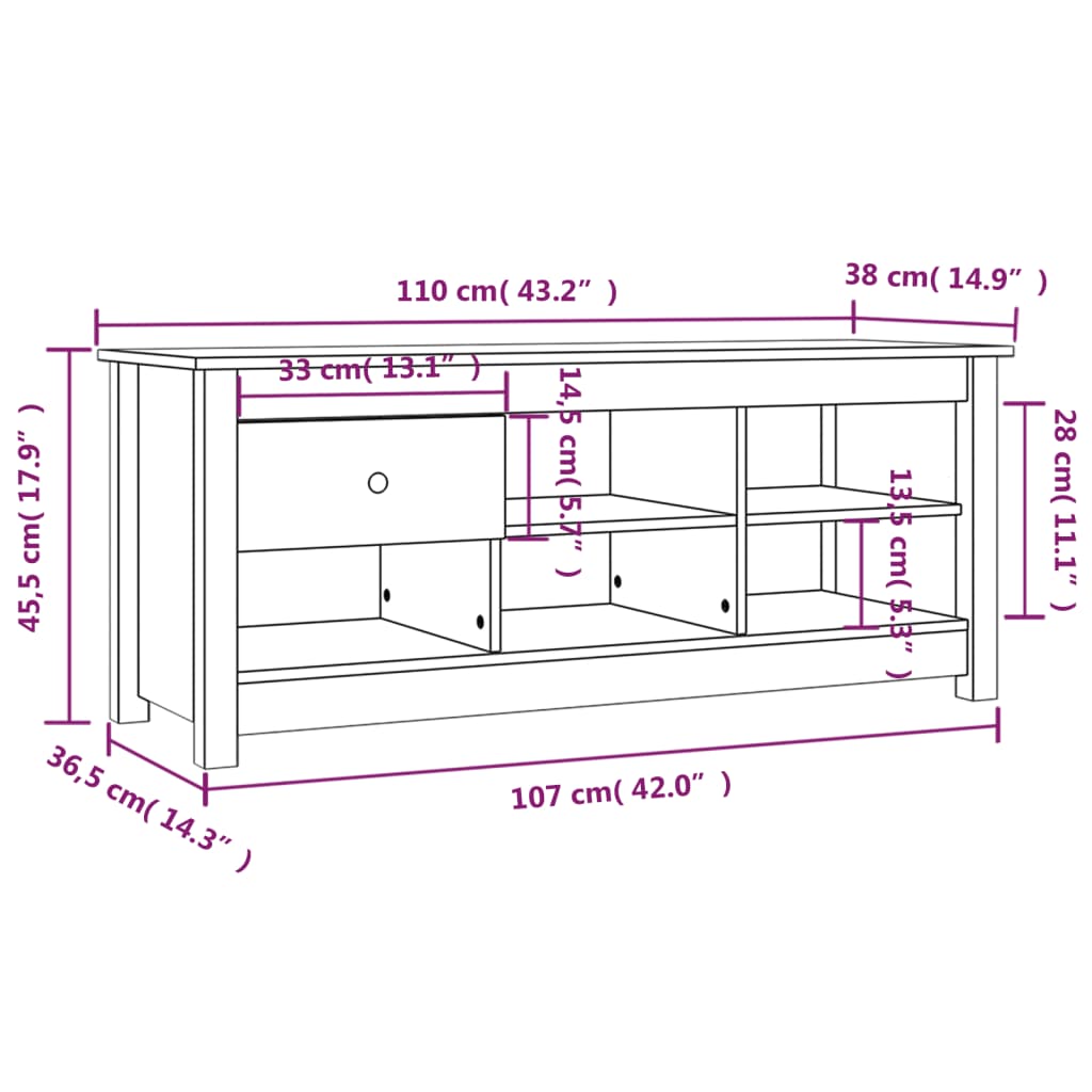 Sapateira 110x38x45,5 cm pinho maciço branco