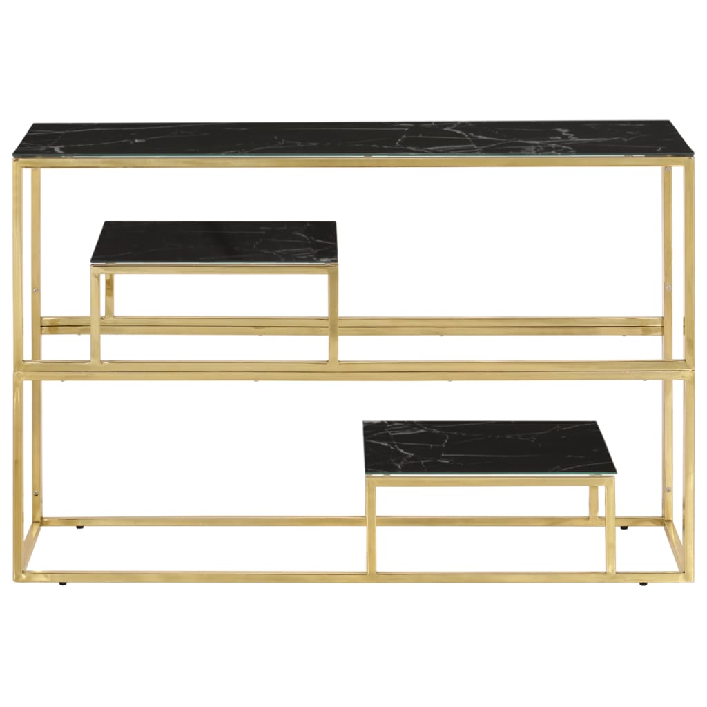 Mesa consola aço inoxidável e vidro temperado dourado