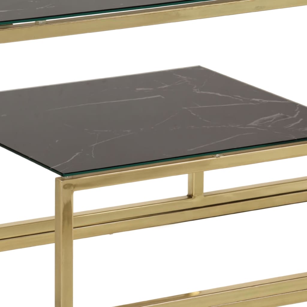 Mesa consola aço inoxidável e vidro temperado dourado