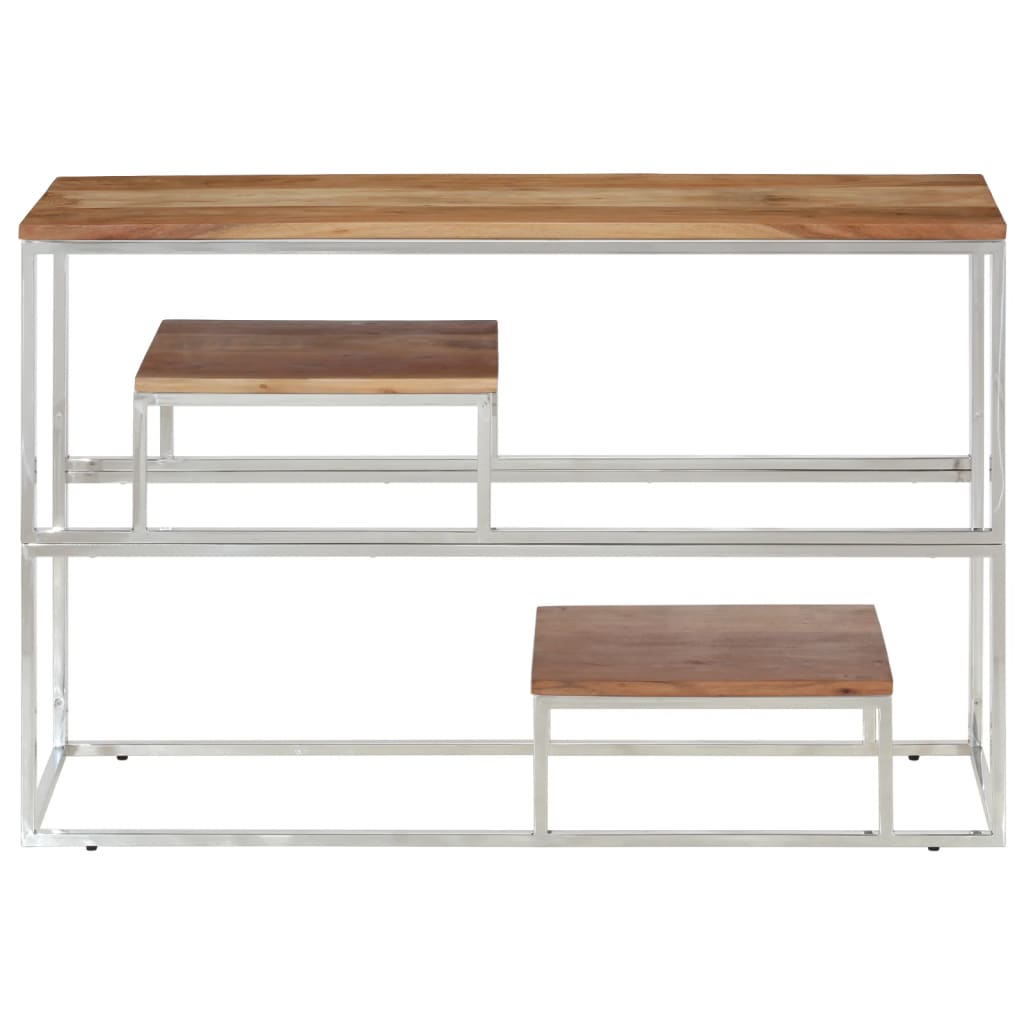 Mesa consola aço inoxidável/madeira de acácia maciça prateado