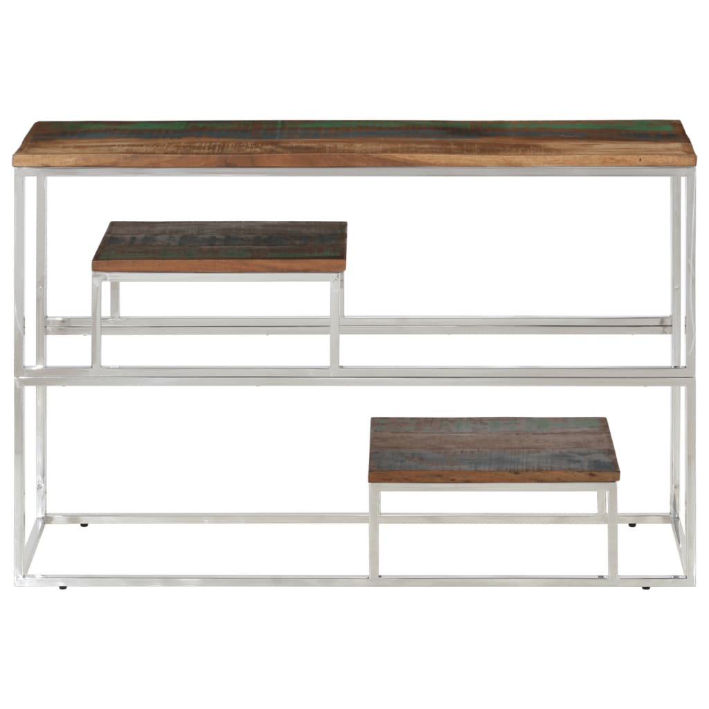 Mesa consola aço inoxidável/madeira recuperada maciça prateado