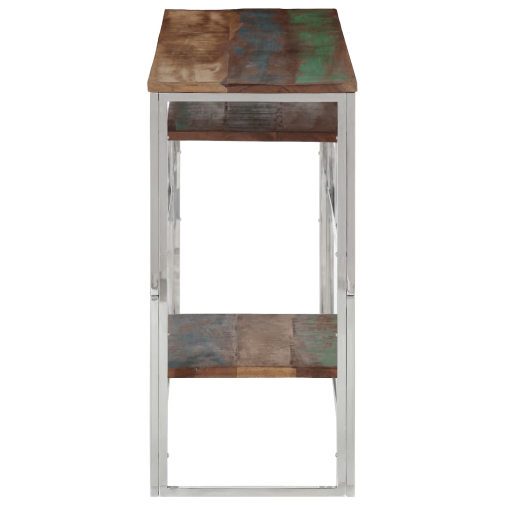 Mesa consola aço inoxidável/madeira recuperada maciça prateado