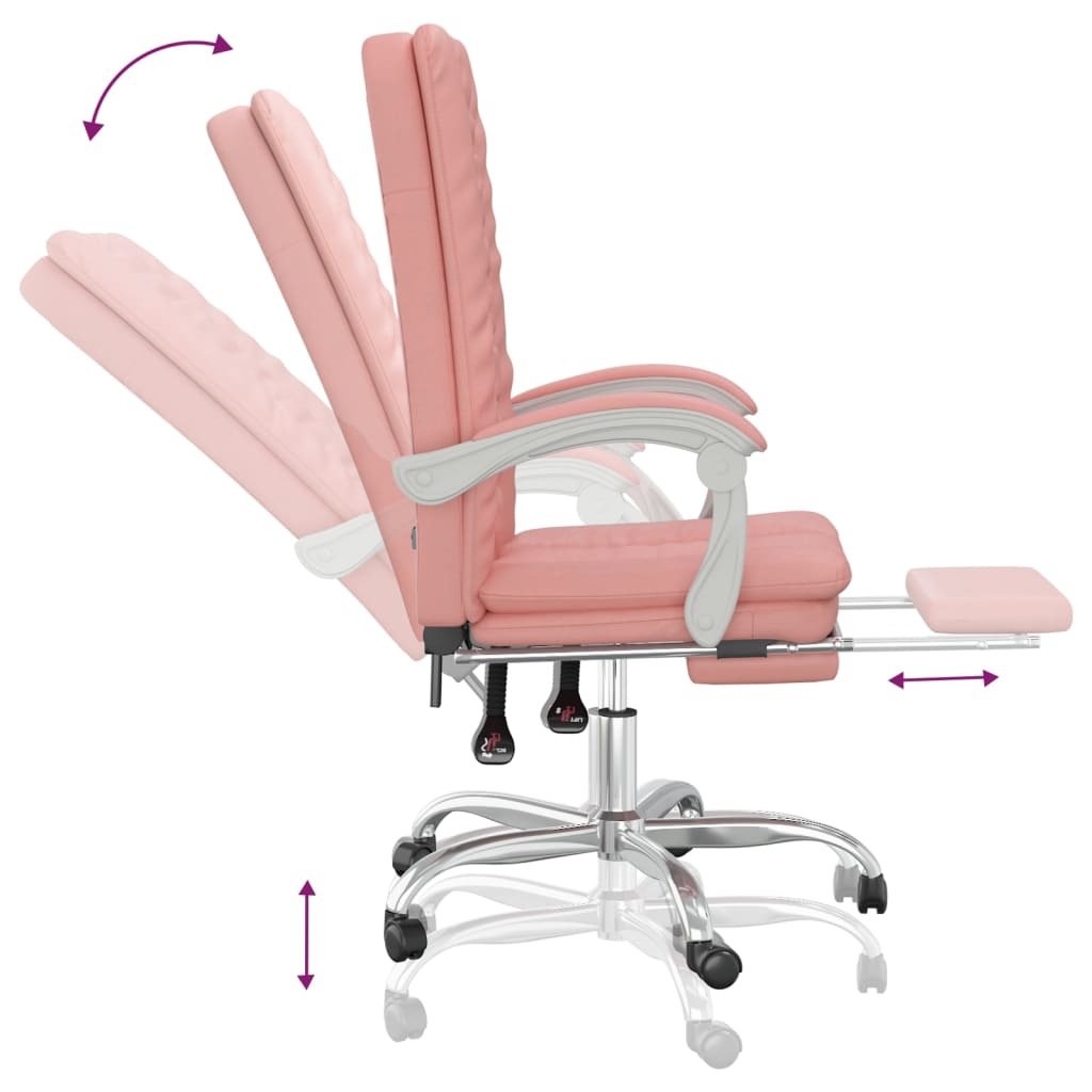 Cadeira de escritório reclinável couro artificial rosa