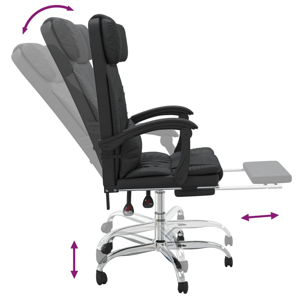 Cadeira escritório massagens reclinável couro artificial preto