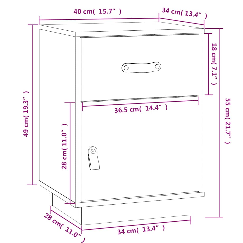Mesas de cabeceira 2 pcs 40x34x55 cm pinho maciço branco