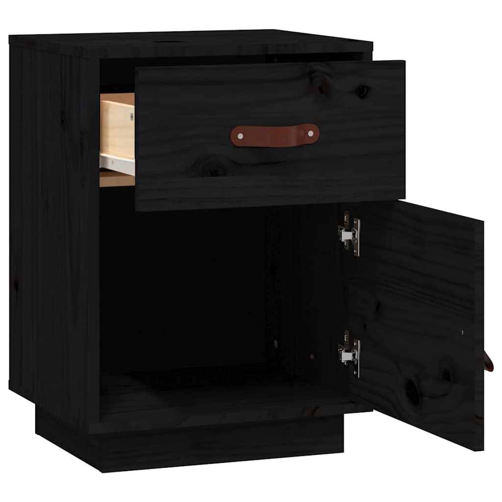 Mesa de cabeceira 40x34x55 cm madeira de pinho maciça preto
