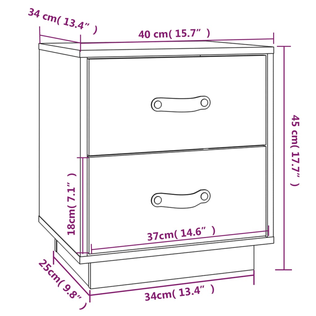 Mesas de cabeceira 2 pcs 40x34x45 cm pinho maciço branco