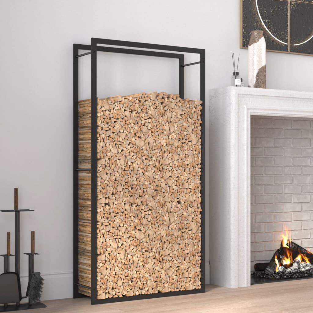 Suporte para Lenha Preto Mate 80x28x154 cm Aço
