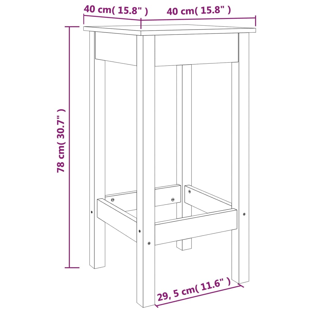 Cadeiras de bar 2 pcs 40x40x78cm madeira de pinho maciça branco