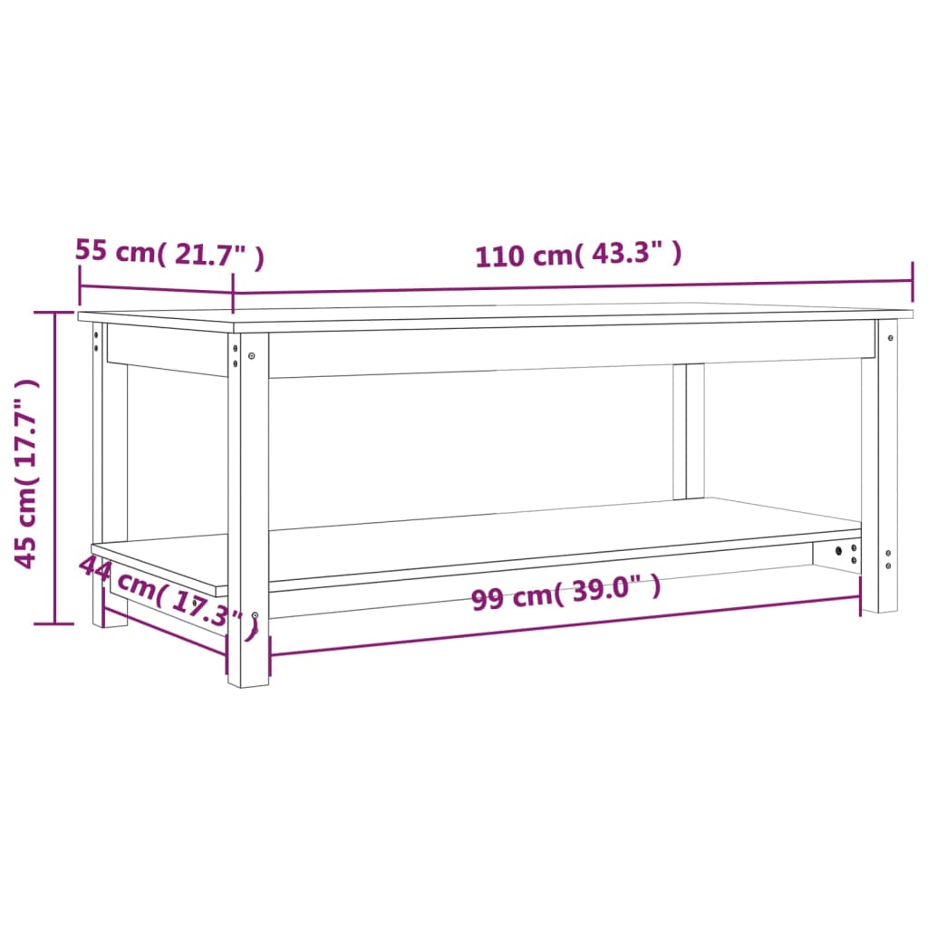 Mesa de centro 110x55x45 cm madeira de pinho maciça cinzento