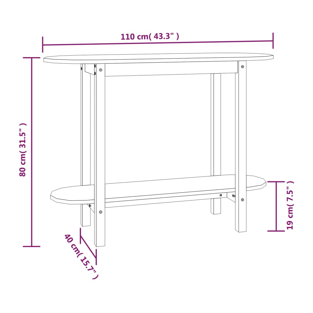 Mesa consola 110x40x80 cm madeira de pinho maciça cinzento