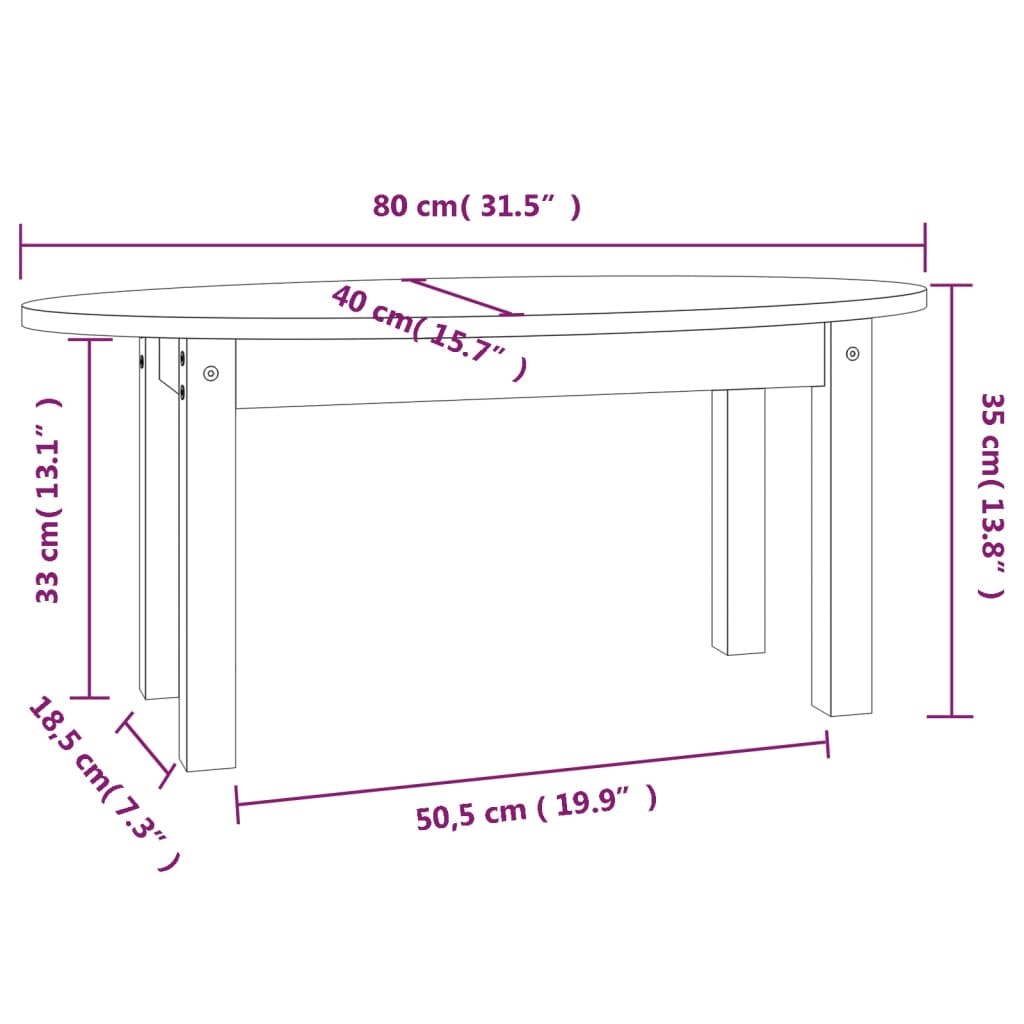 Mesa de centro 80x40x35 cm madeira de pinho maciça branco