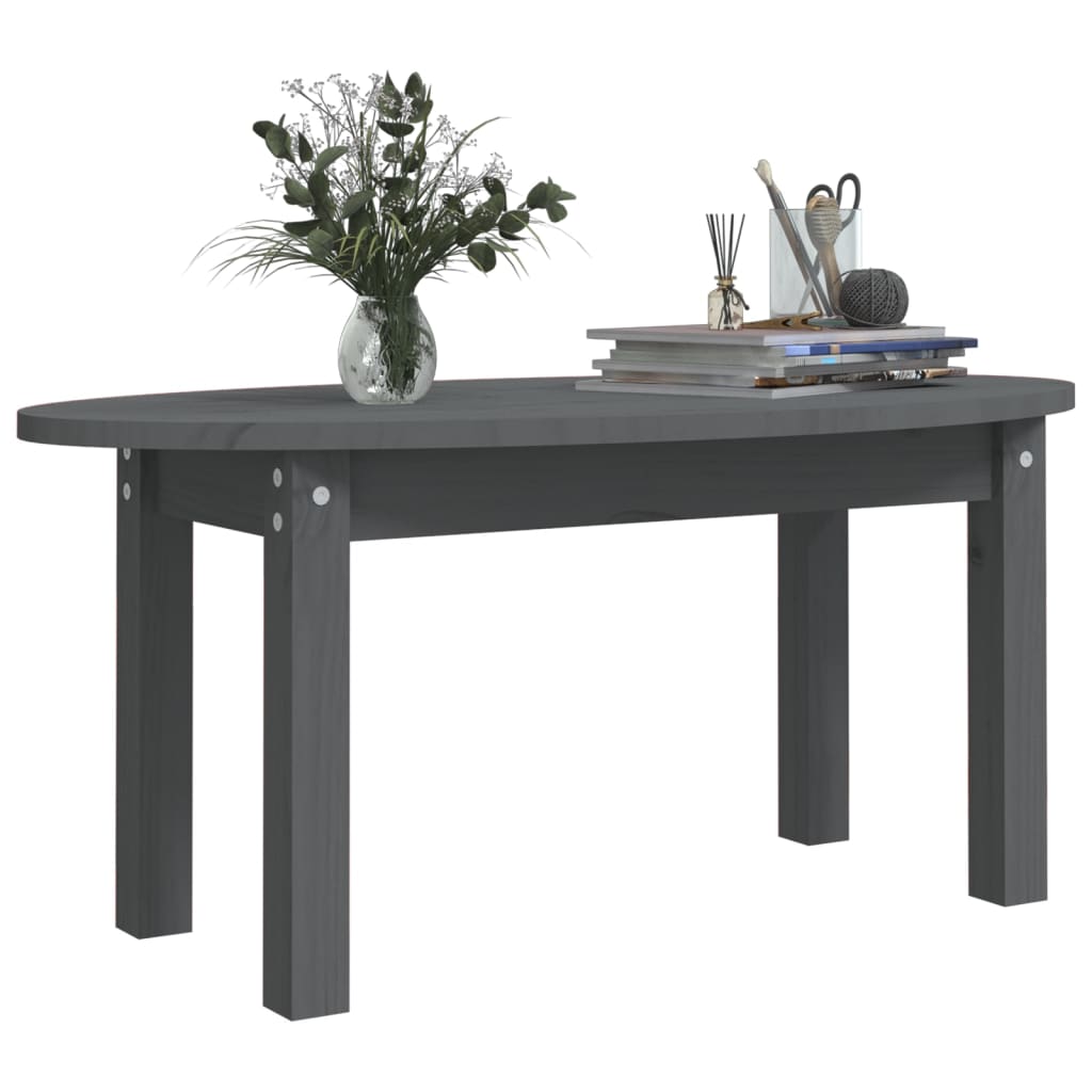 Mesa de centro 80x40x35 cm madeira de pinho maciça cinzento