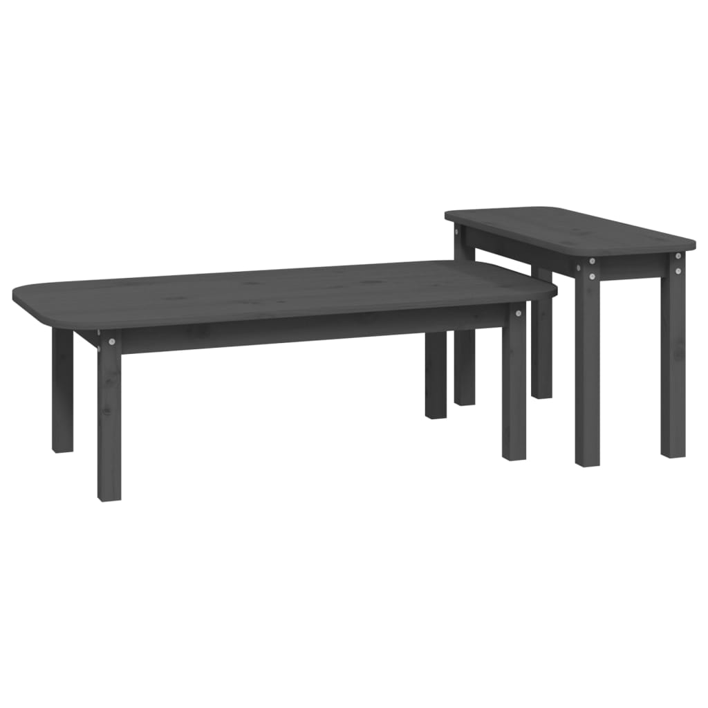 2 pcs conjunto de mesas de centro pinho maciço cinzento