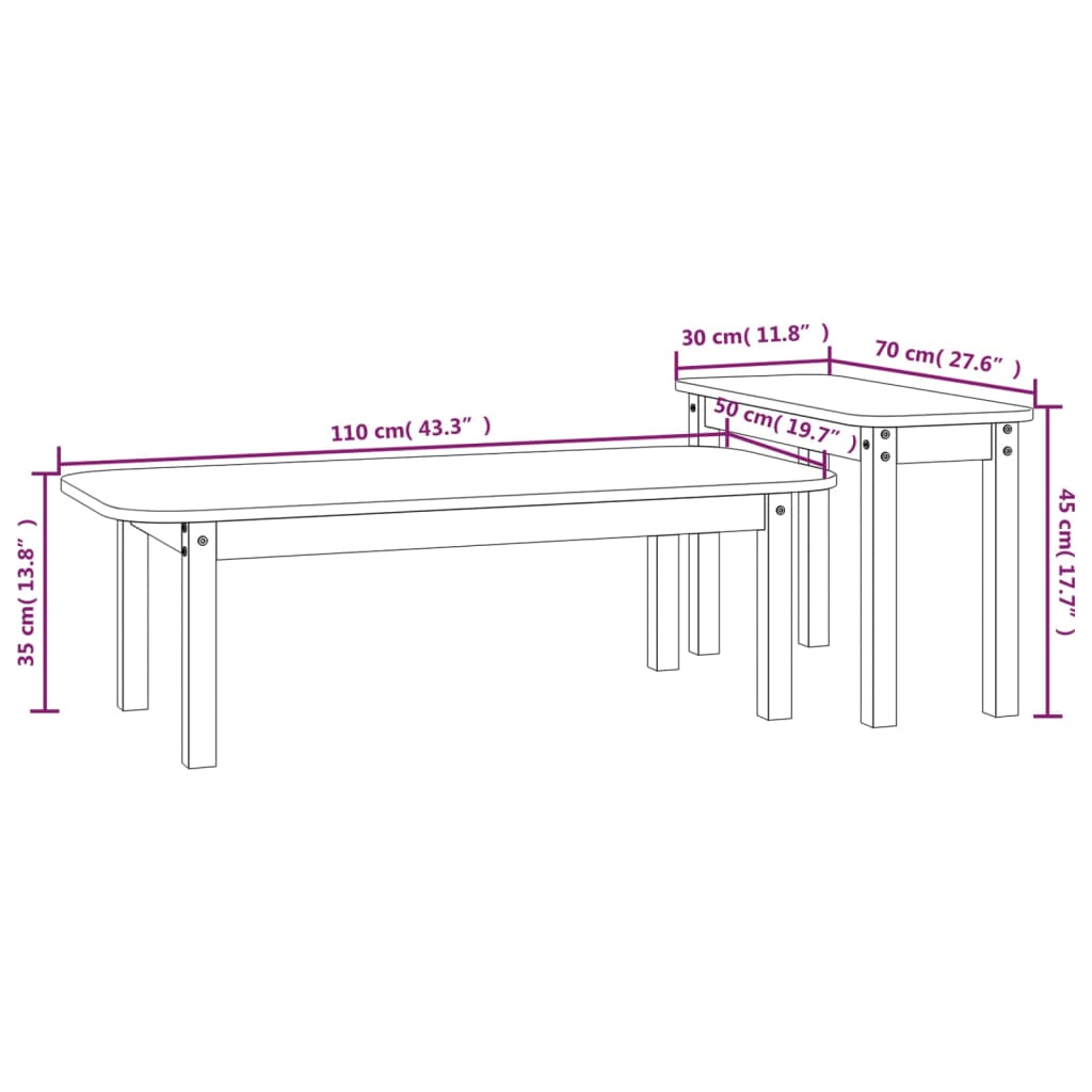 2 pcs conjunto de mesas de centro pinho maciço cinzento