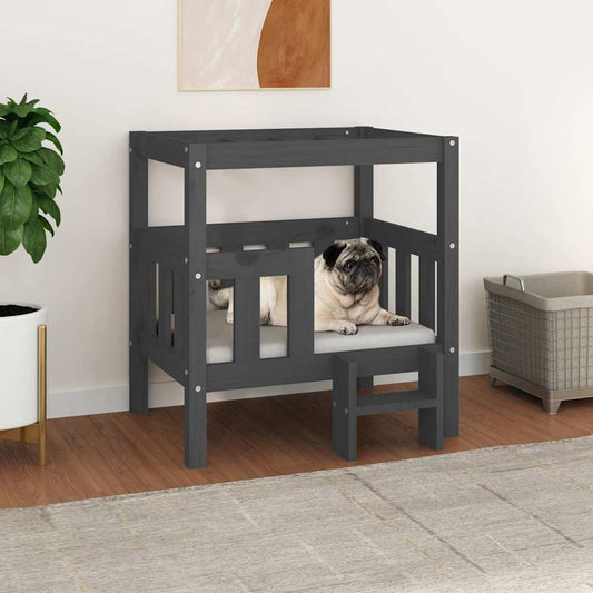 Cama para cães 65,5x50,5x70 cm madeira de pinho maciça cinza
