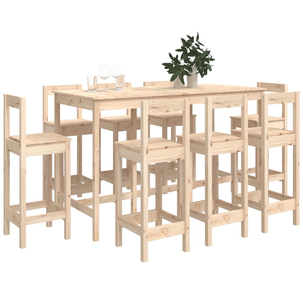 9 pcs conjunto de bar pinho maciço