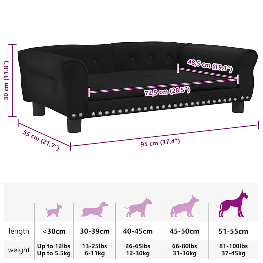 Cama para cães 95x55x30 cm veludo preto