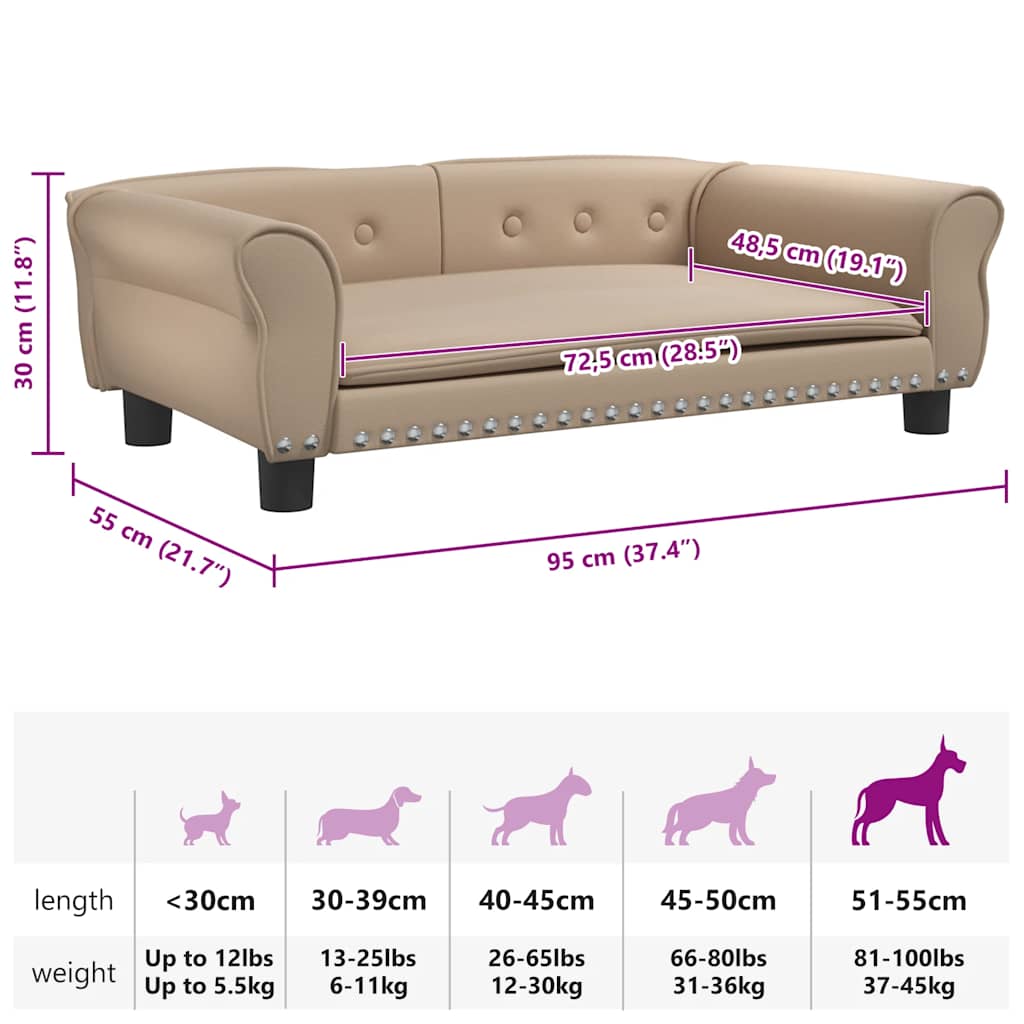 Cama para cães 95x55x30 cm couro artificial cor cappuccino