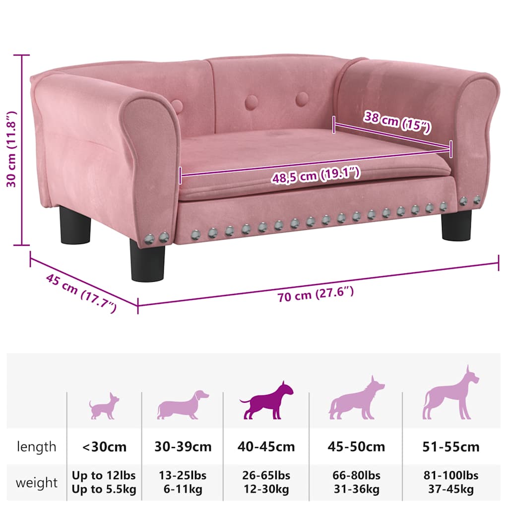 Cama para cães 70x45x30 cm veludo rosa