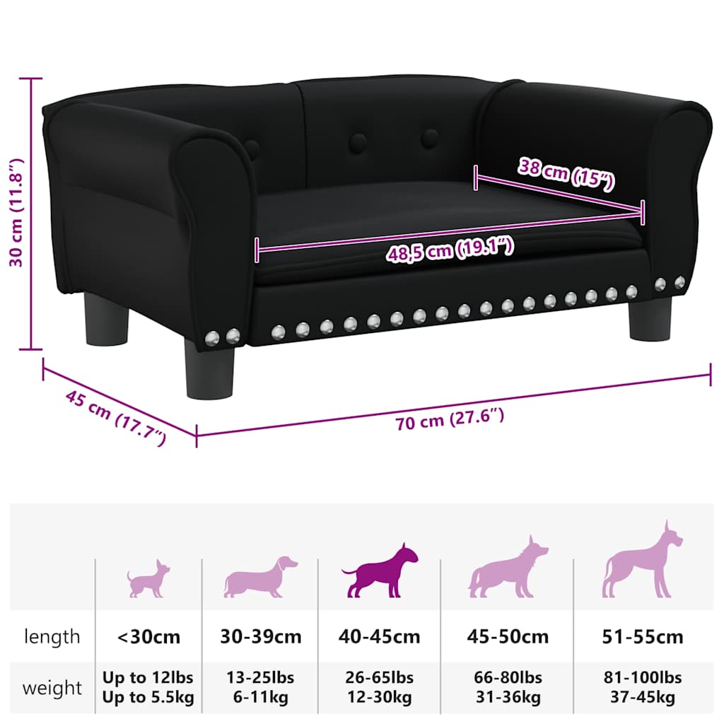 Cama para cães 70x45x30 cm couro artificial preto