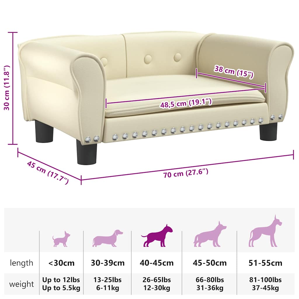 Cama para cães 70x45x30 cm couro artificial cor creme