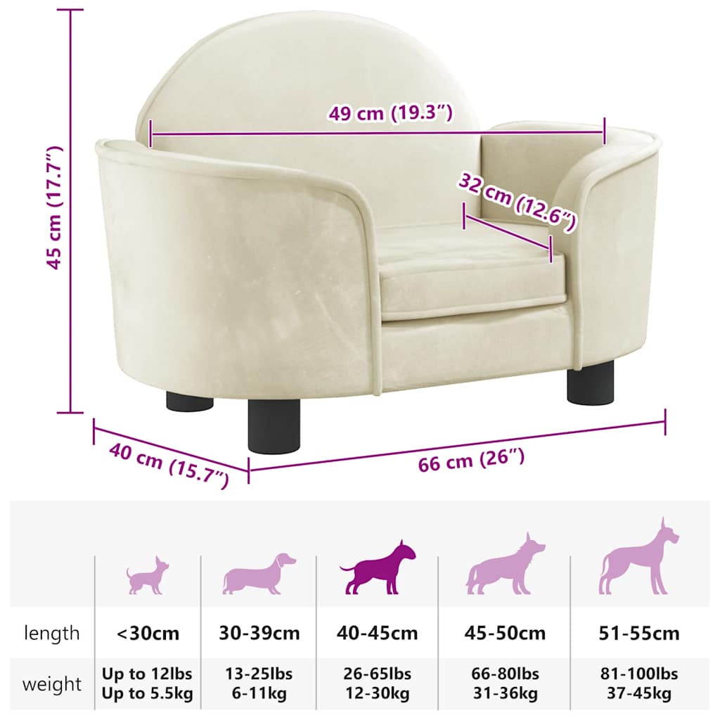 Cama para cães 66x40x45 cm veludo cor creme
