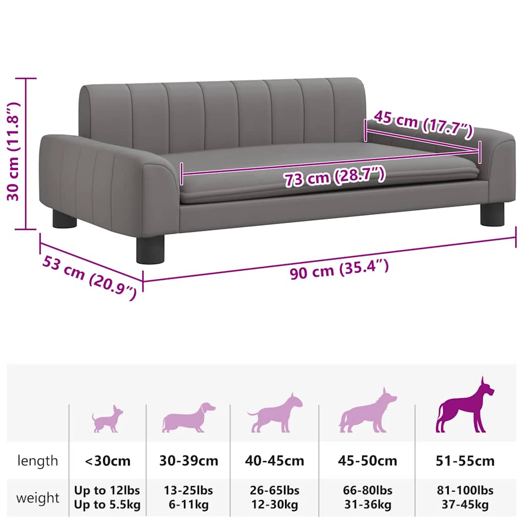Cama para cães 90x53x30 cm couro artificial cinzento