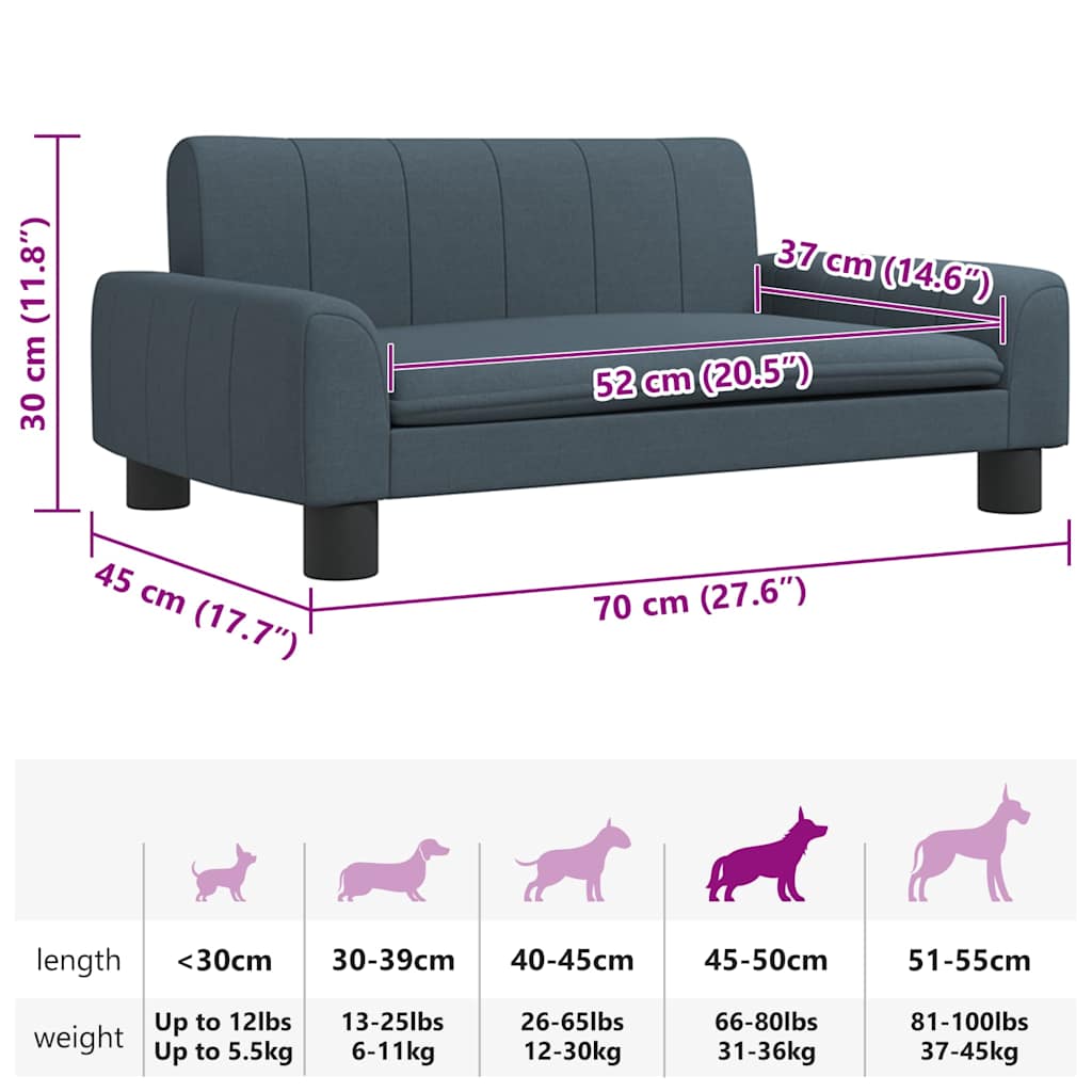 Cama para cães 70x45x30 cm tecido cinzento-escuro