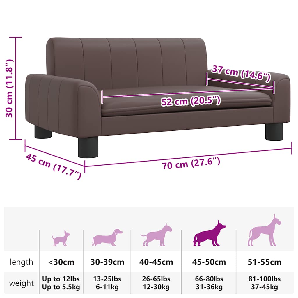 Cama para cães 70x45x30 cm couro artificial castanho