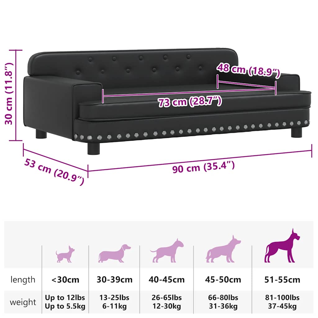 Cama para cães 90x53x30 cm couro artificial preto