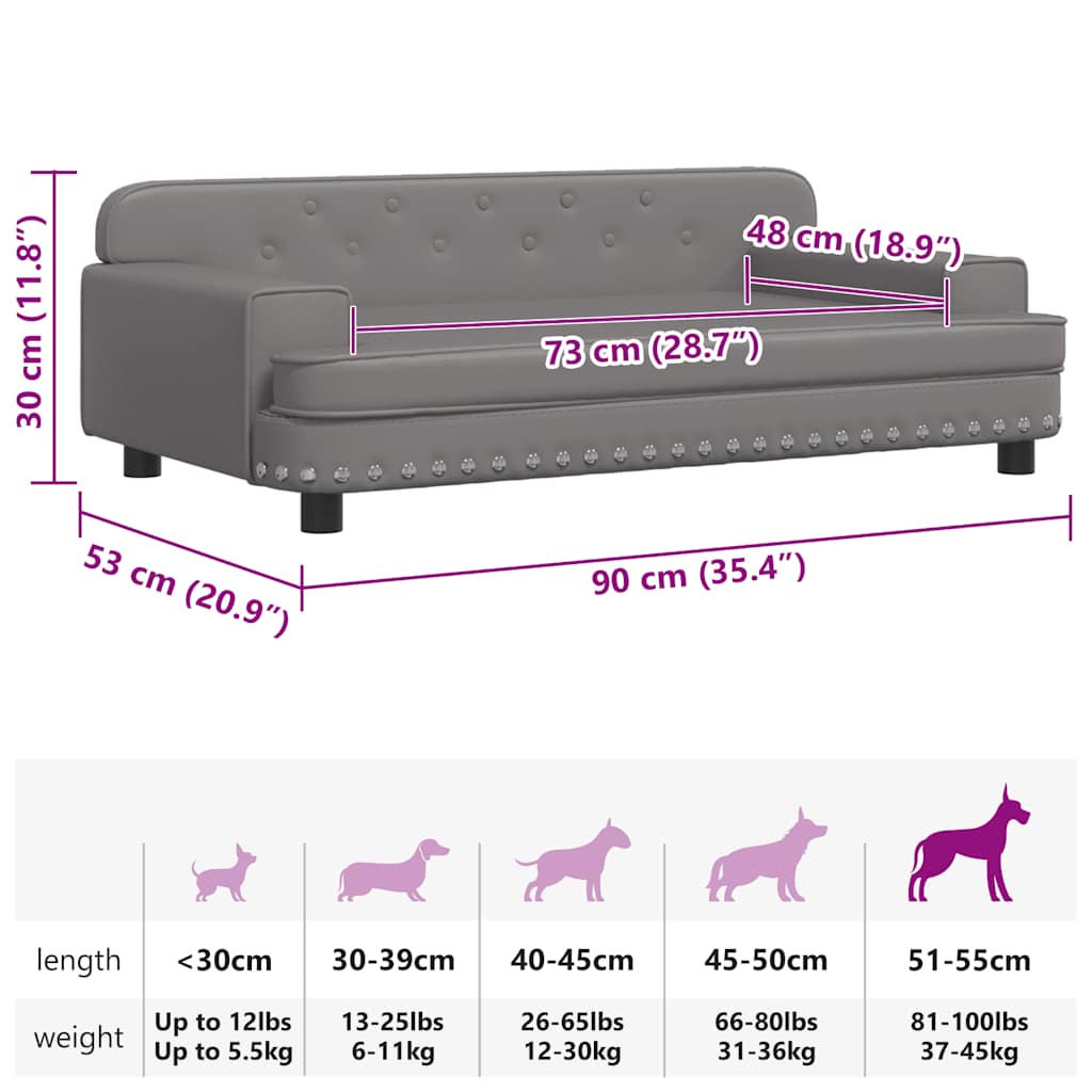 Cama para cães 90x53x30 cm couro artificial cinzento