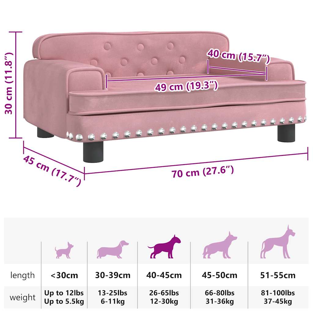 Cama para cães 70x45x30 cm veludo rosa