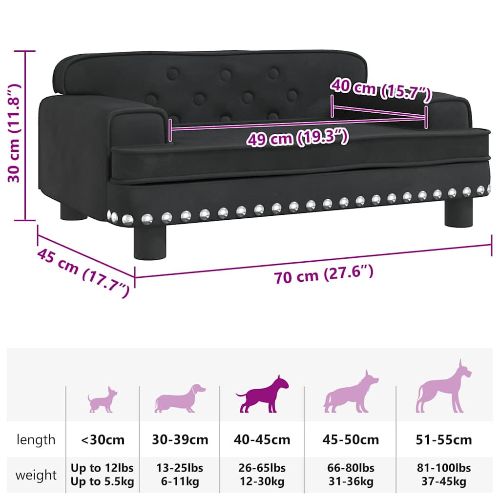 Cama para cães 70x45x30 cm veludo preto