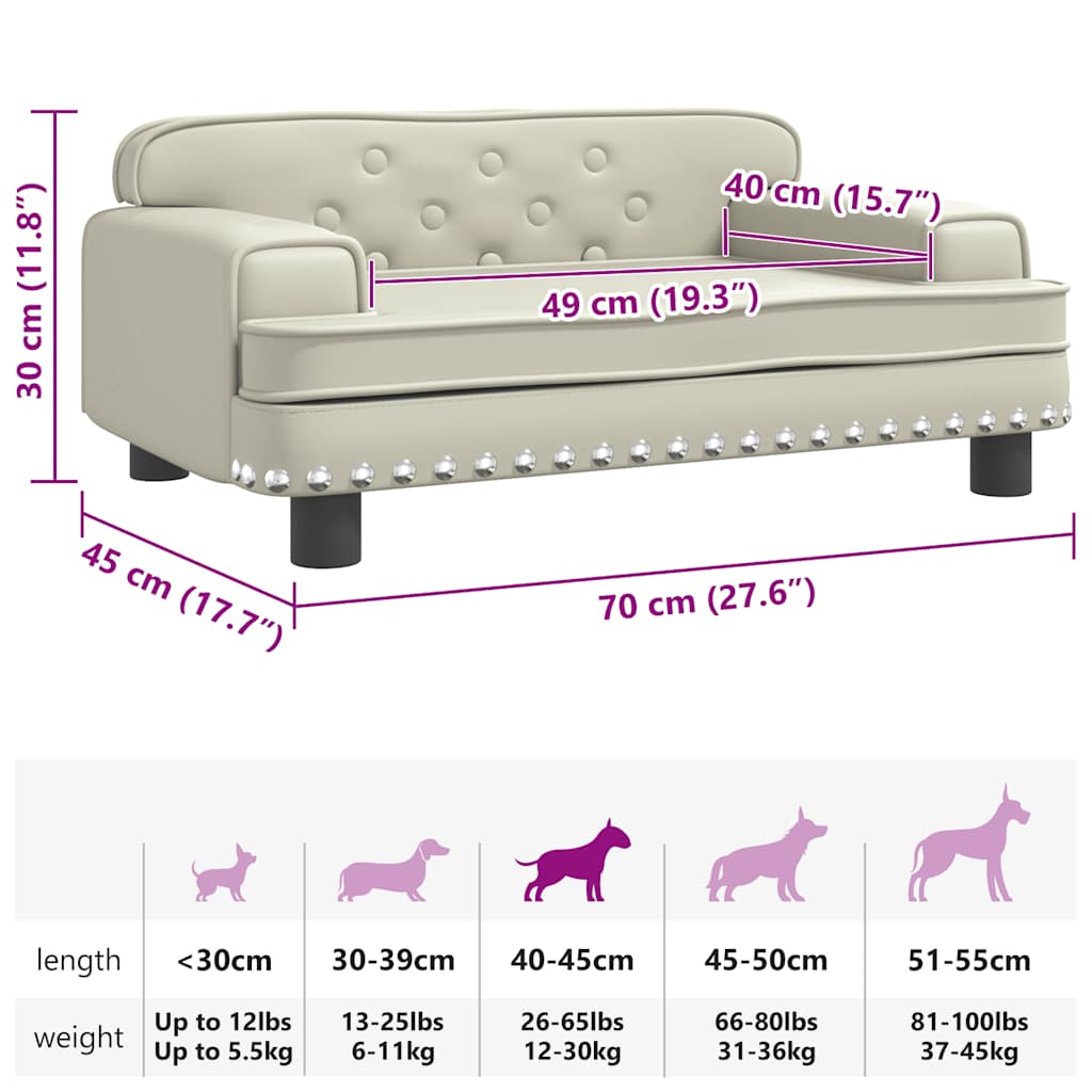 Cama para cães 70x45x30 cm couro artificial cor creme