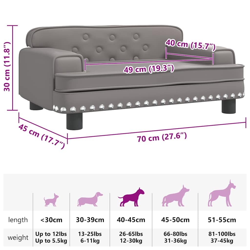 Cama para cães 70x45x30 cm couro artificial cinzento