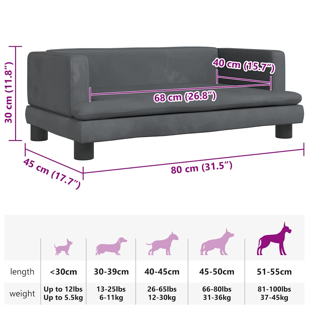 Cama para cães 80x45x30 cm veludo cinzento-escuro