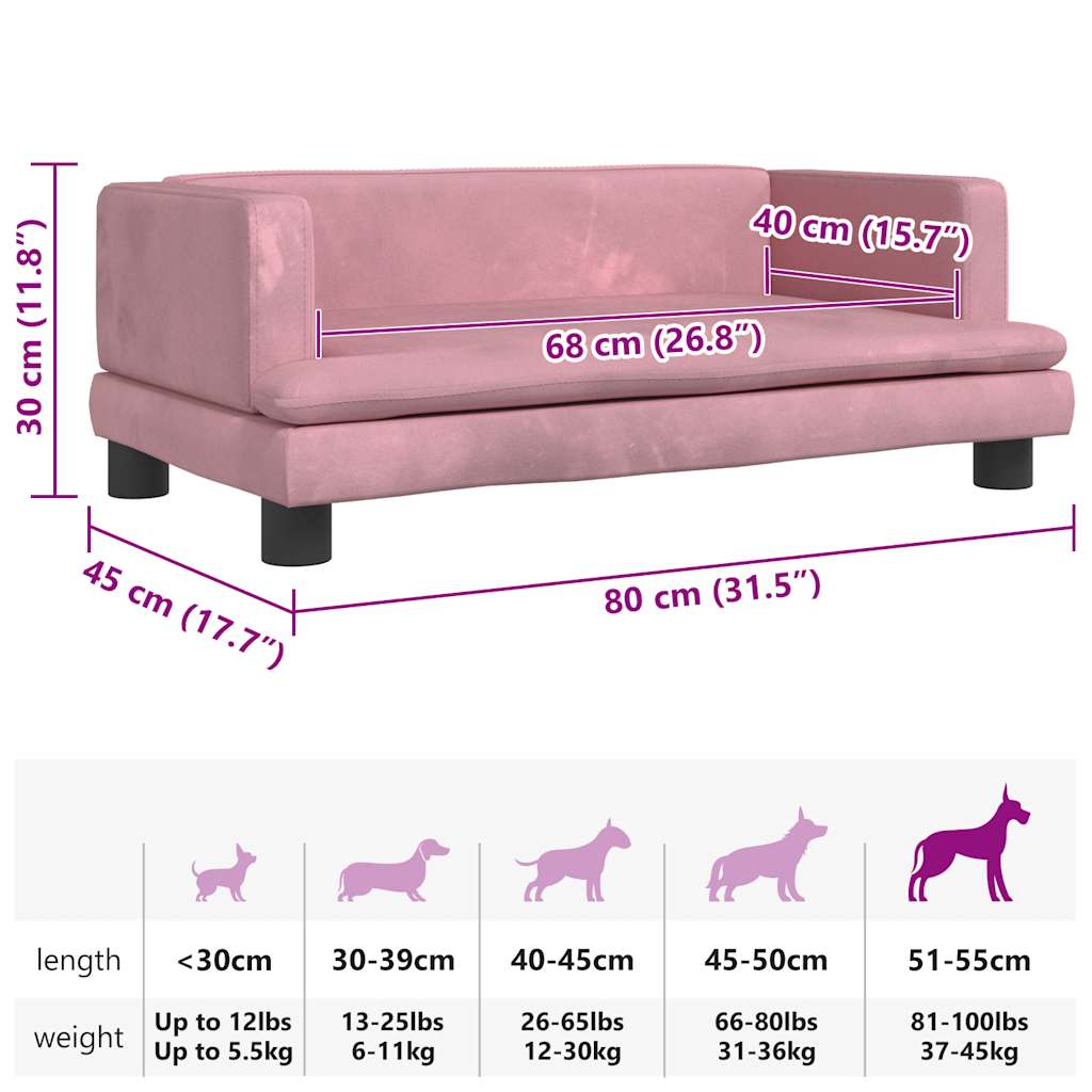 Cama para cães 80x45x30 cm veludo rosa