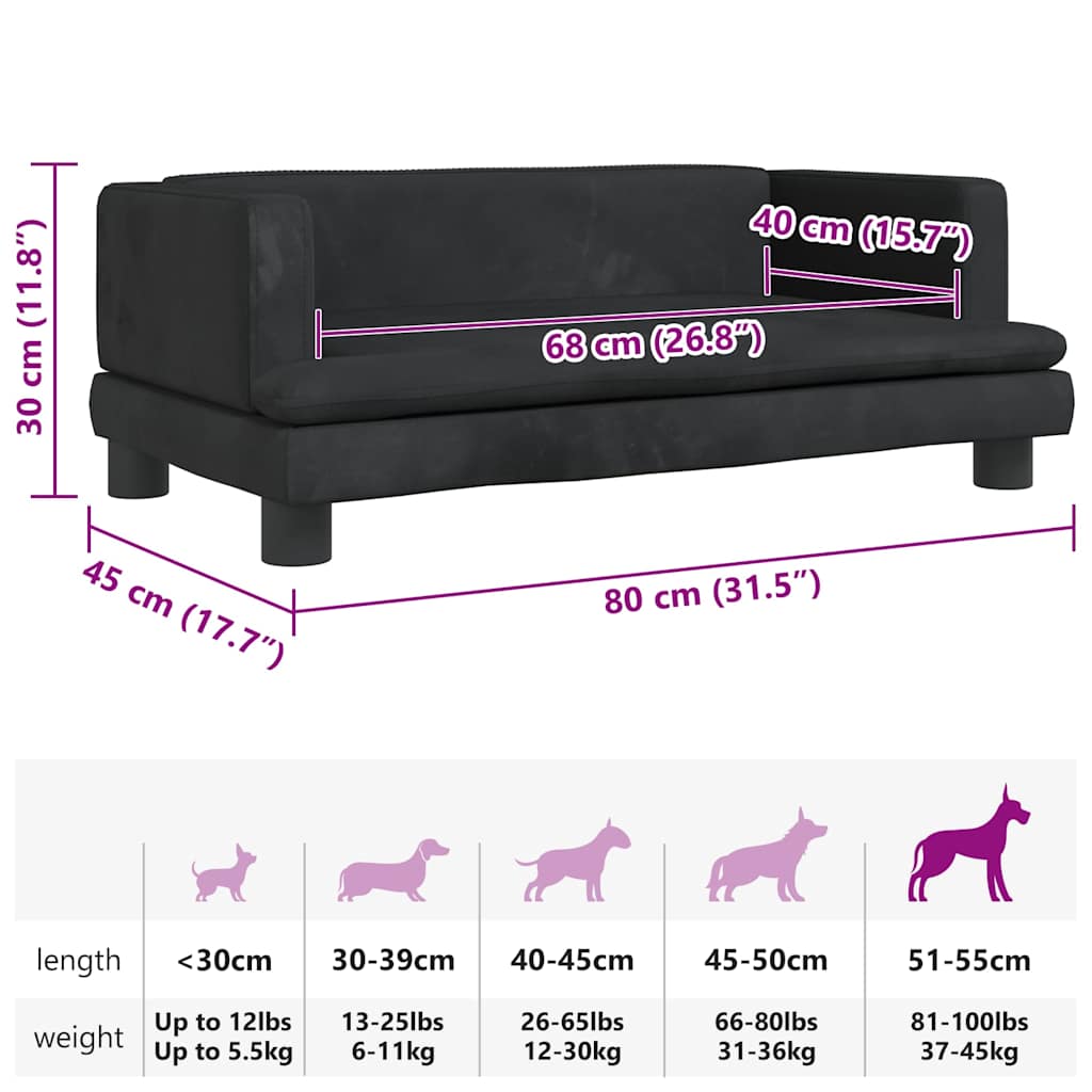 Cama para cães 80x45x30 cm veludo preto