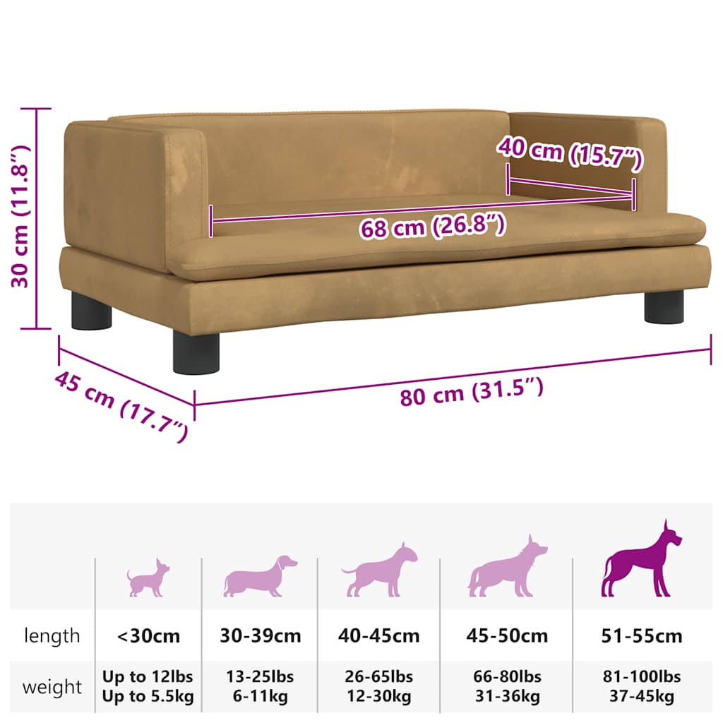 Cama para cães 80x45x30 cm veludo castanho