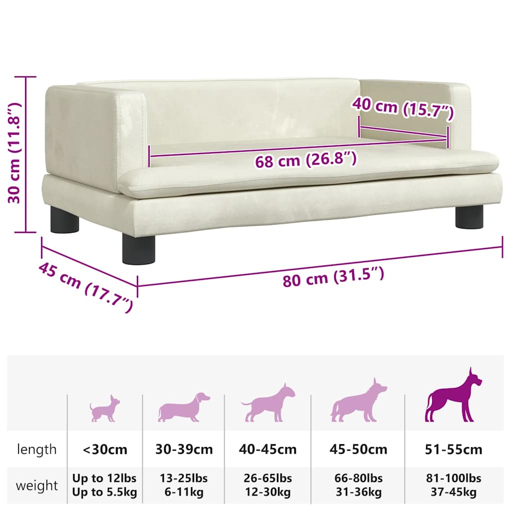 Cama para cães 70x45x30 cm veludo cor creme