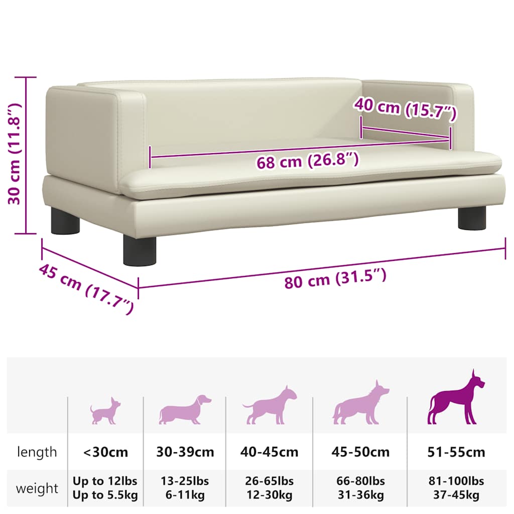 Cama para cães 80x45x30 cm couro artificial cor creme