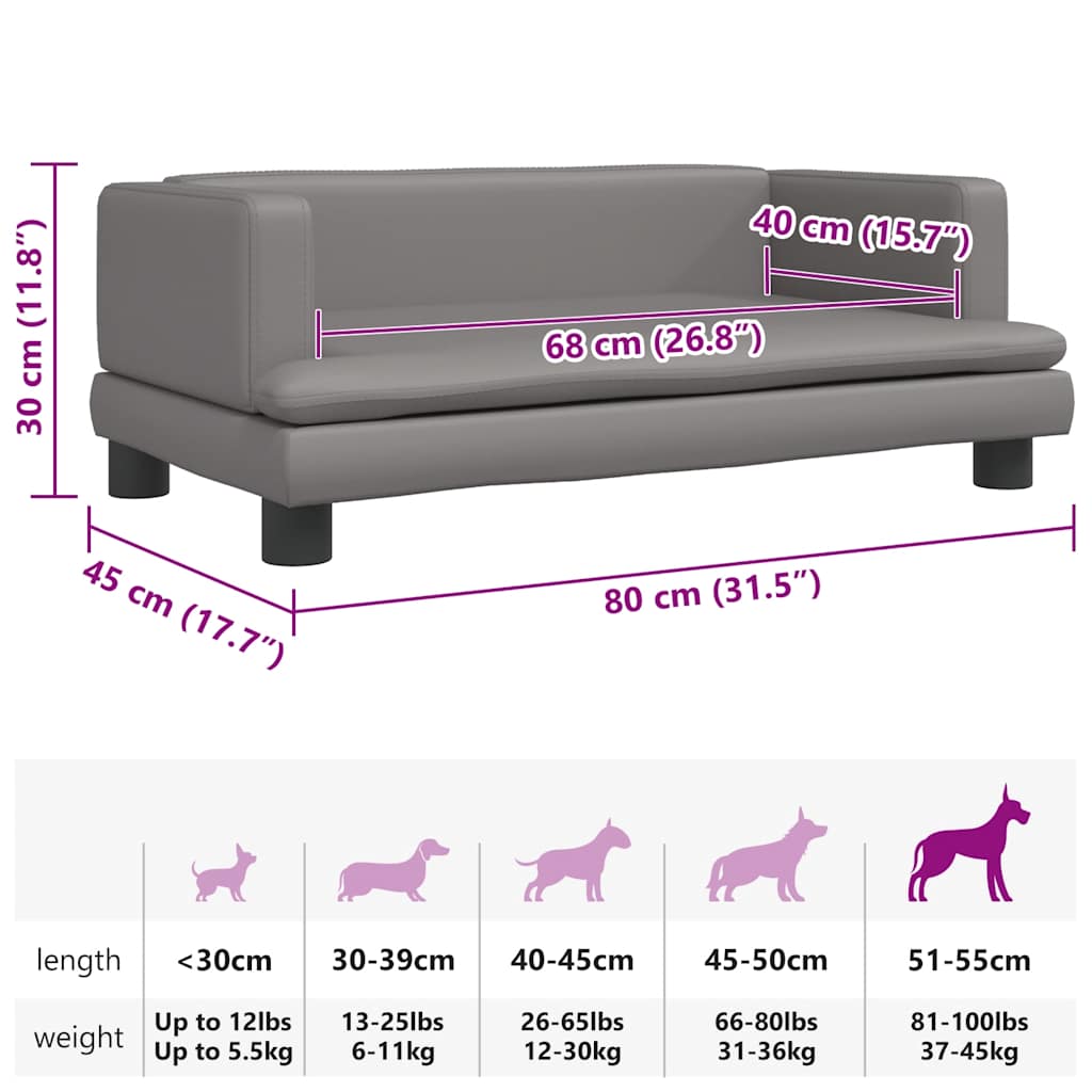 Cama para cães 80x45x30 cm couro artificial cinzento