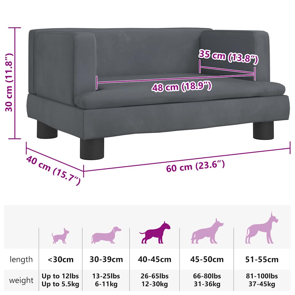Cama para cães 60x40x30 cm veludo cinzento-escuro