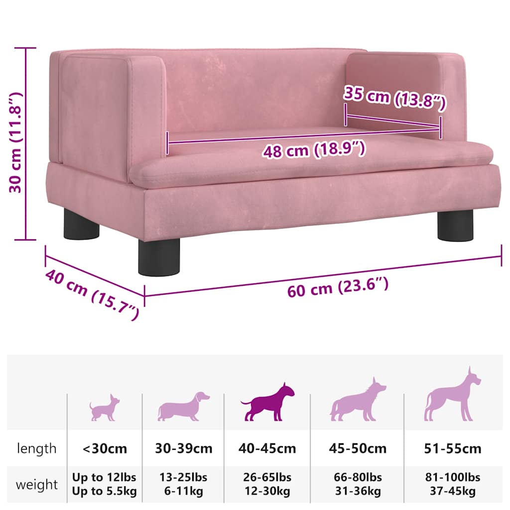 Cama para cães 60x40x30 cm veludo rosa