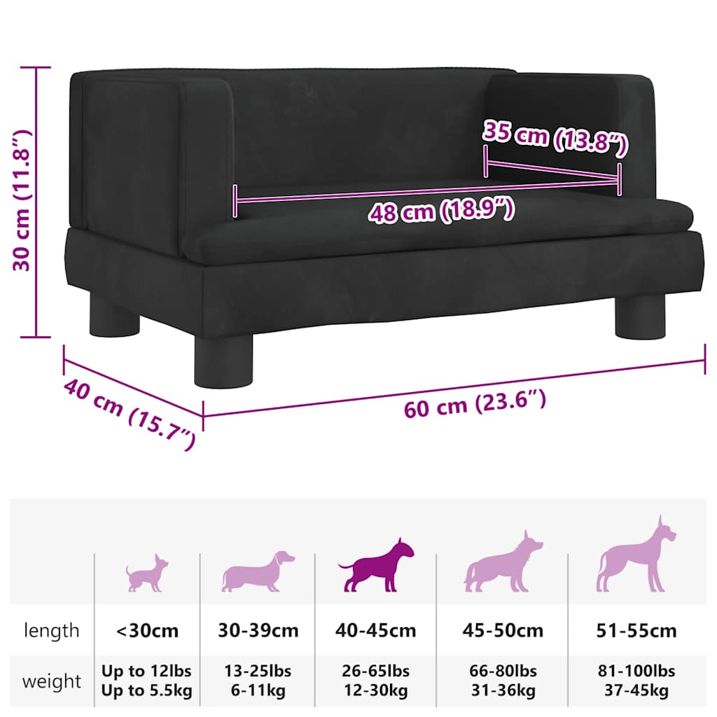 Cama para cães 60x40x30 cm veludo preto