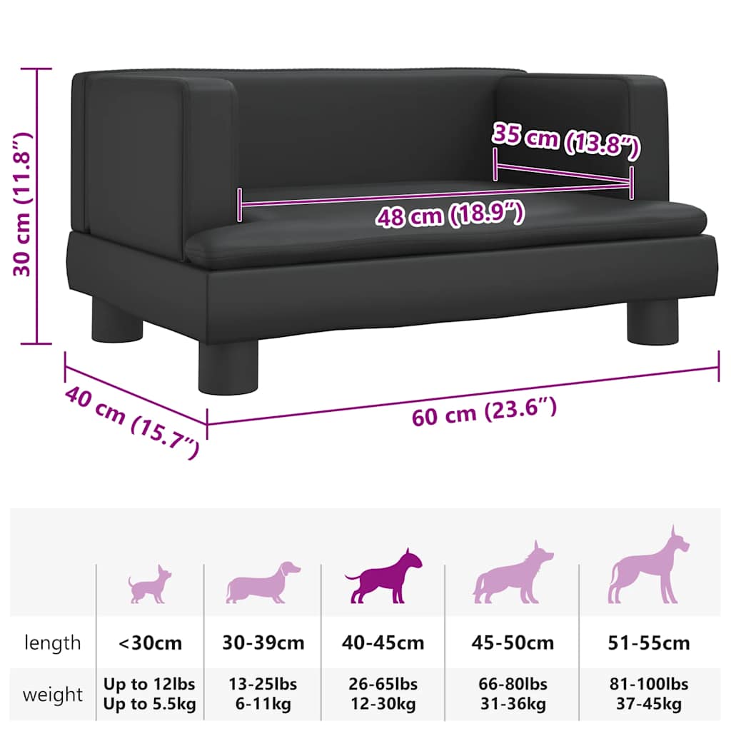 Cama para cães 60x40x30 cm couro artificial preto