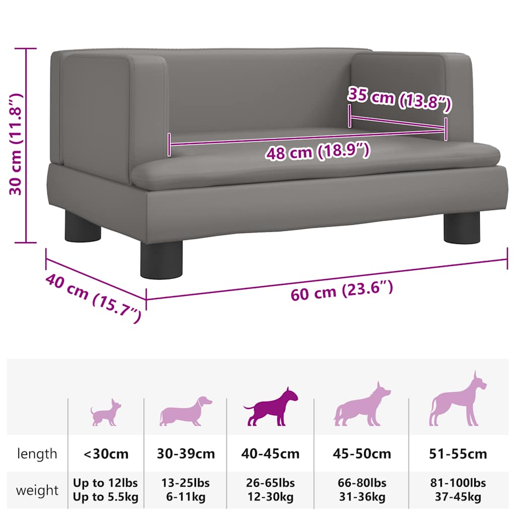 Cama para cães 60x40x30 cm couro artificial cinzento
